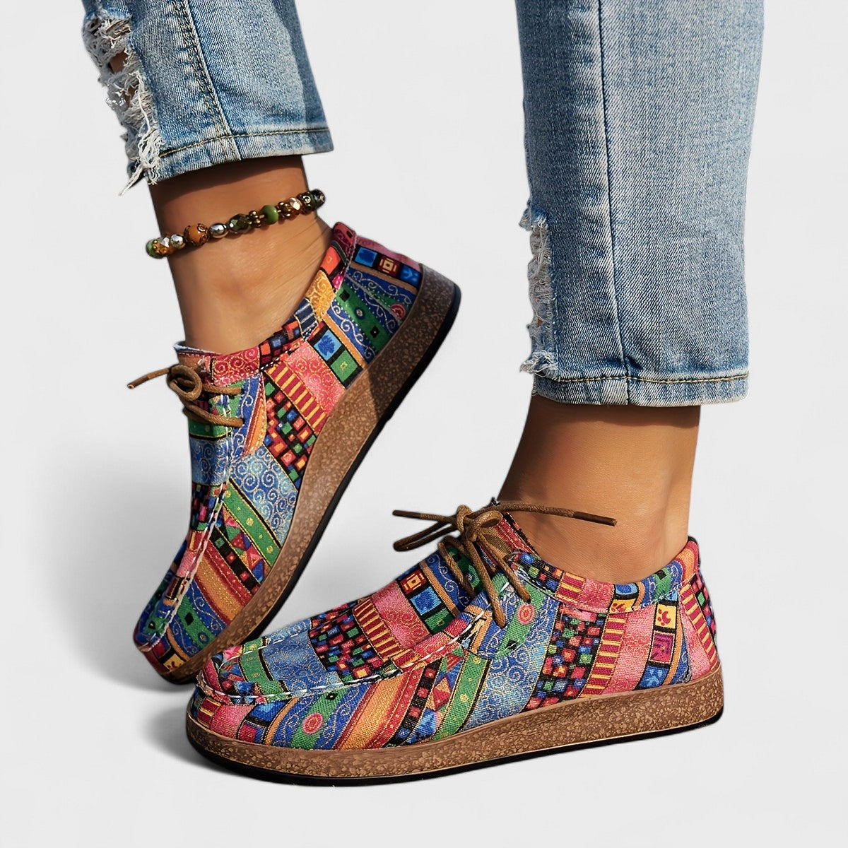 Women's Lace-Up Sneakers – Round Toe, Shock-Absorbing Sole wide sole view
