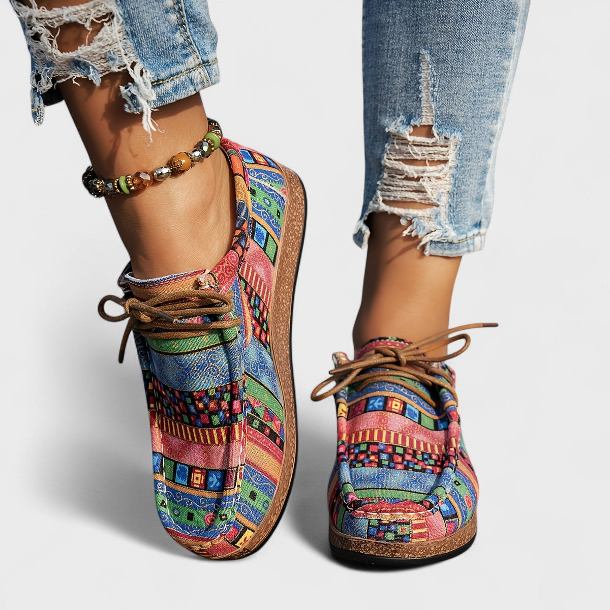 Women's Lace-Up Sneakers – Round Toe, Shock-Absorbing Sole top lace-up view
