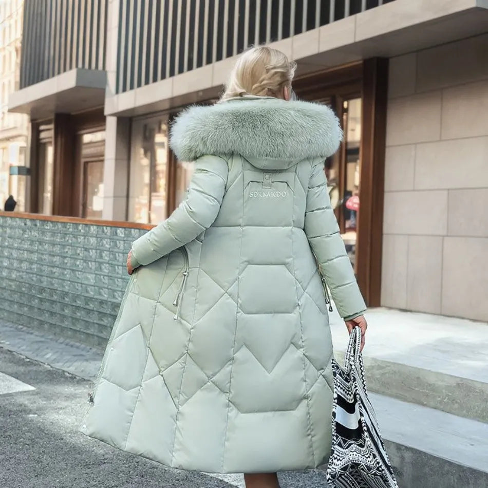 Women's Longline Winter Coat – Hooded, Full Zip Front full outfit