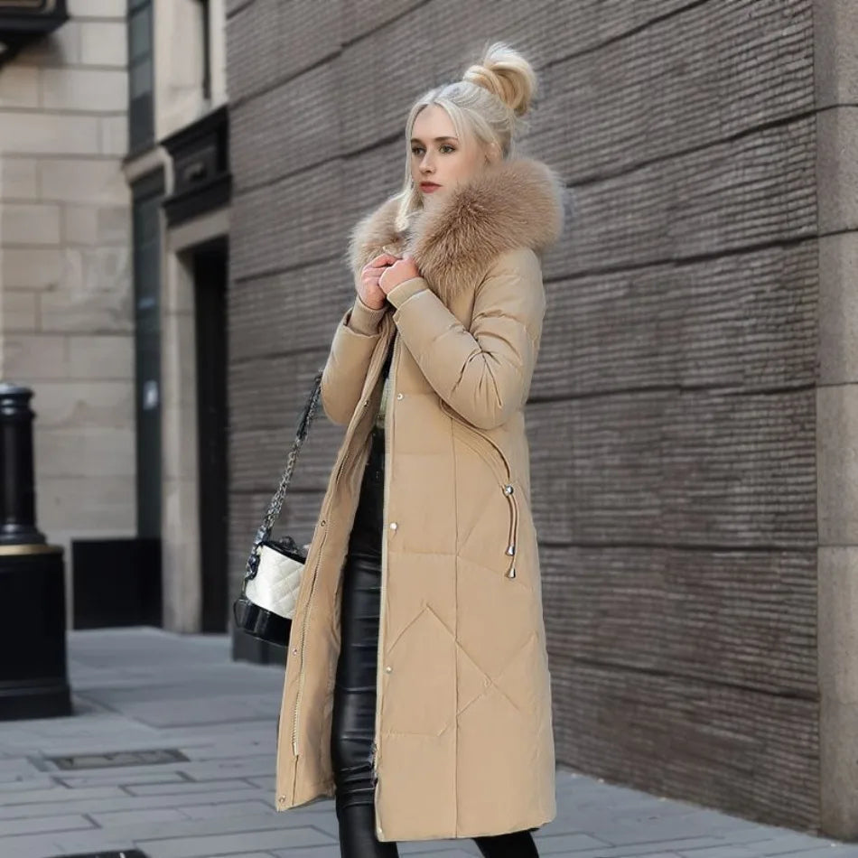 Women's Longline Winter Coat – Hooded, Full Zip Front zip closure