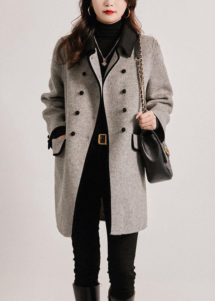 Women's Longline Wool Coat – Notch Lapel, Belted Waist belted detail