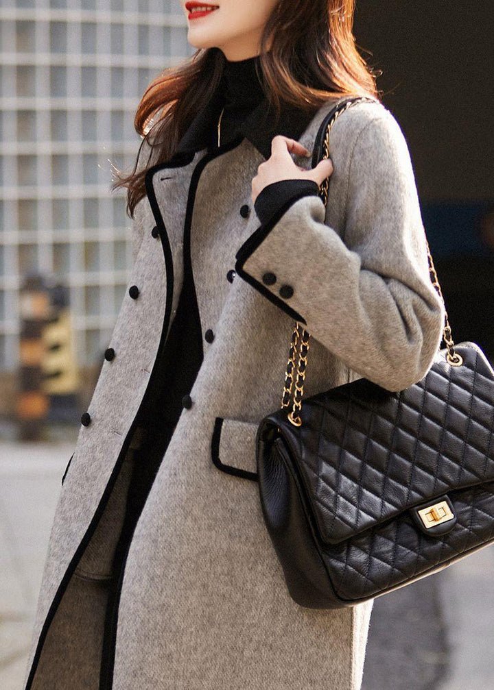 Women's Longline Wool Coat – Notch Lapel, Belted Waist side view