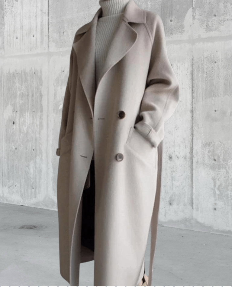 Women's Longline Wool Coat – Notch Lapel, Single-Breasted Front back view