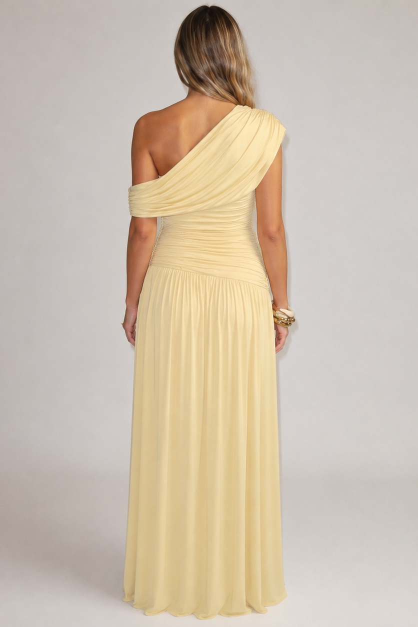 Women's Maternity Maxi Dress – Asymmetric Neckline, Gathered Waist