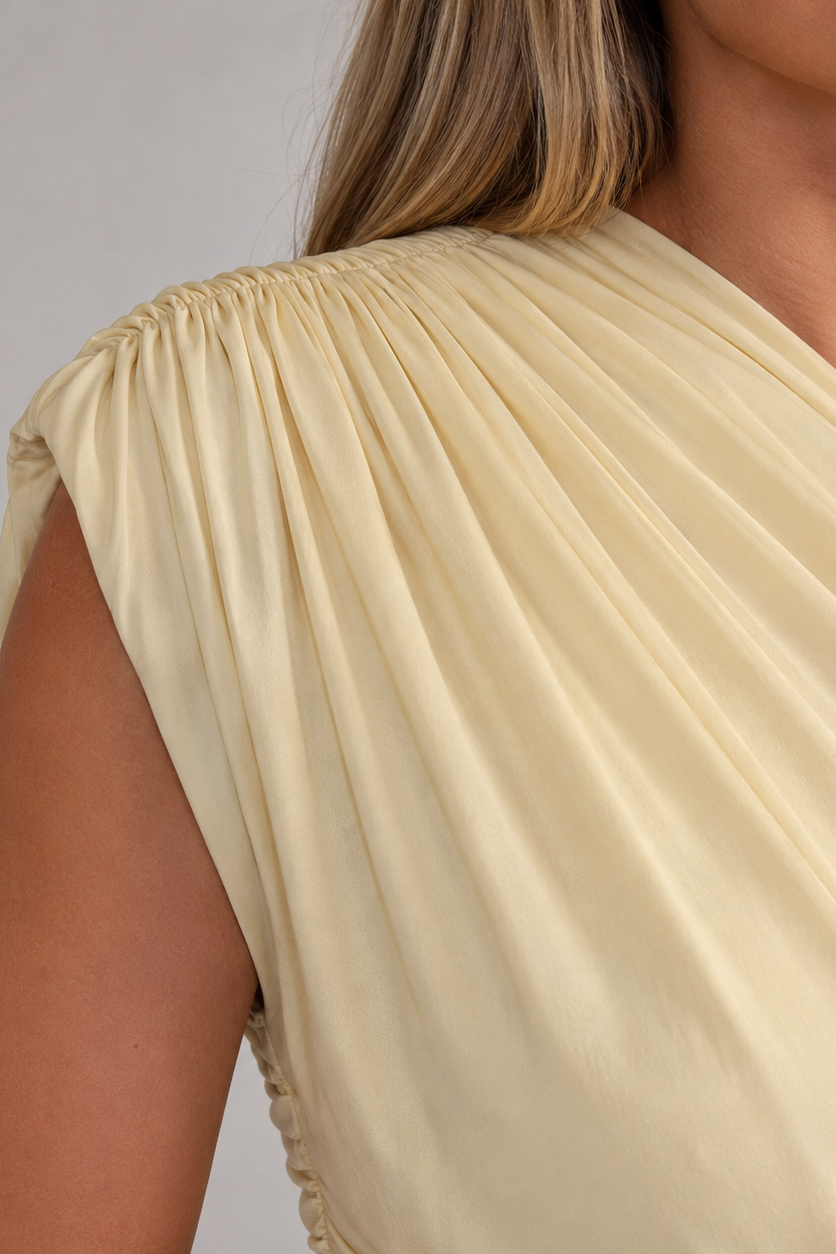Women's Maternity Maxi Dress – Asymmetric Neckline, Gathered Waist