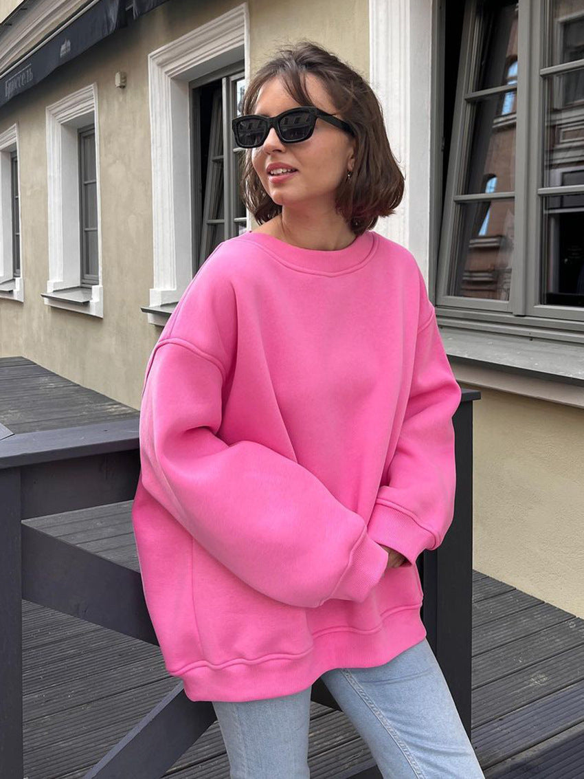 Women's Oversized Crew Neck Fleece Sweatshirt front view