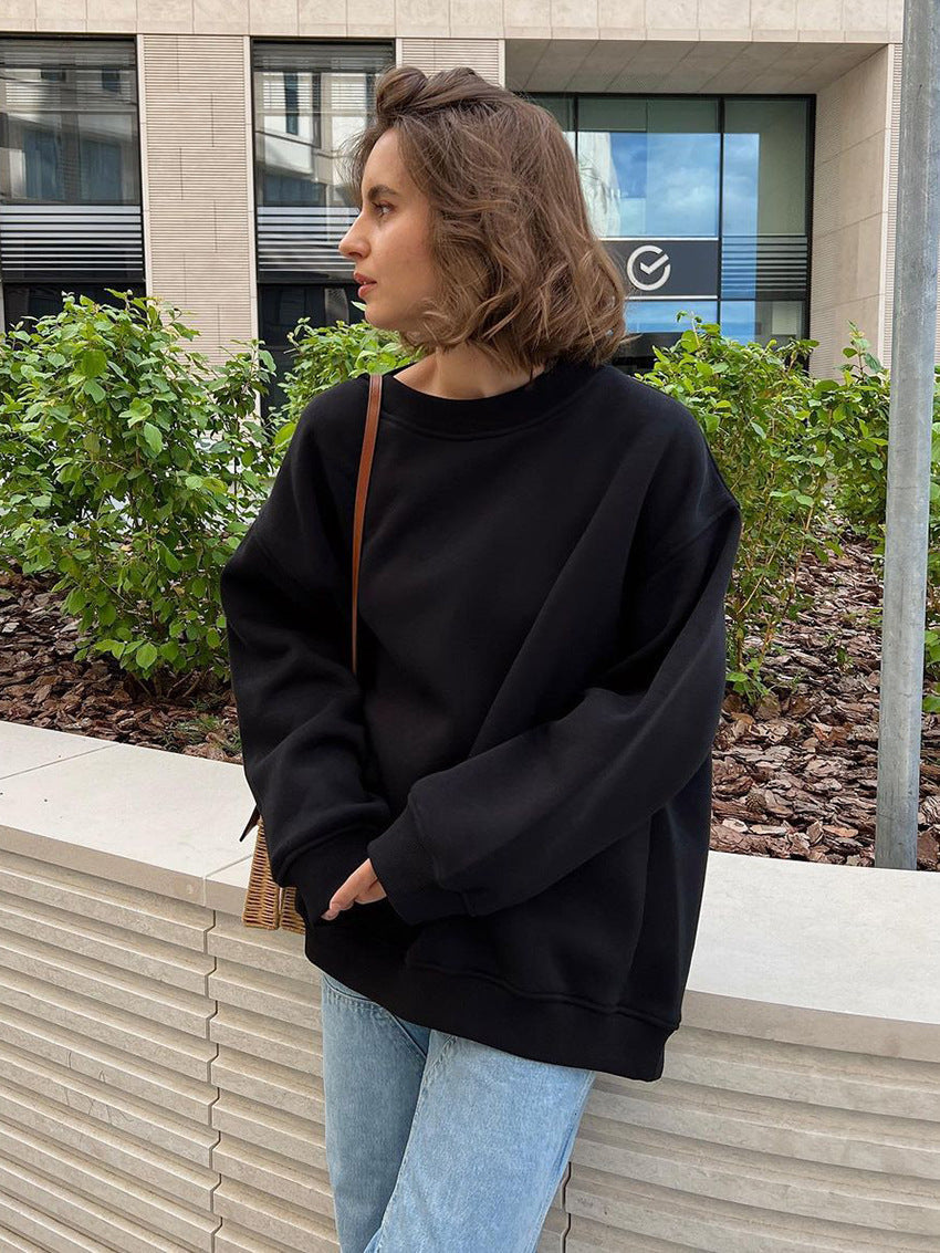 Women's Oversized Crew Neck Fleece Sweatshirt back view