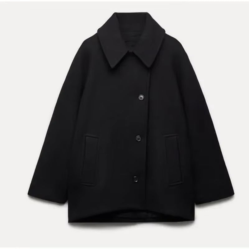 Women's Oversized Wool Coat – Notch Lapel, Drop Shoulder