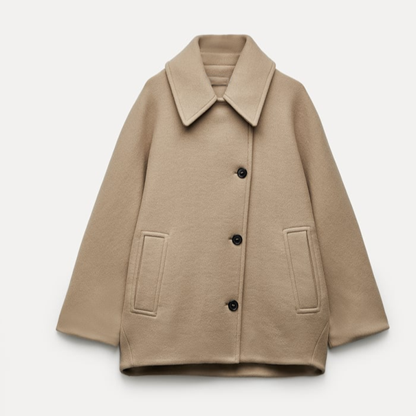 Women's Oversized Wool Coat – Notch Lapel, Drop Shoulder