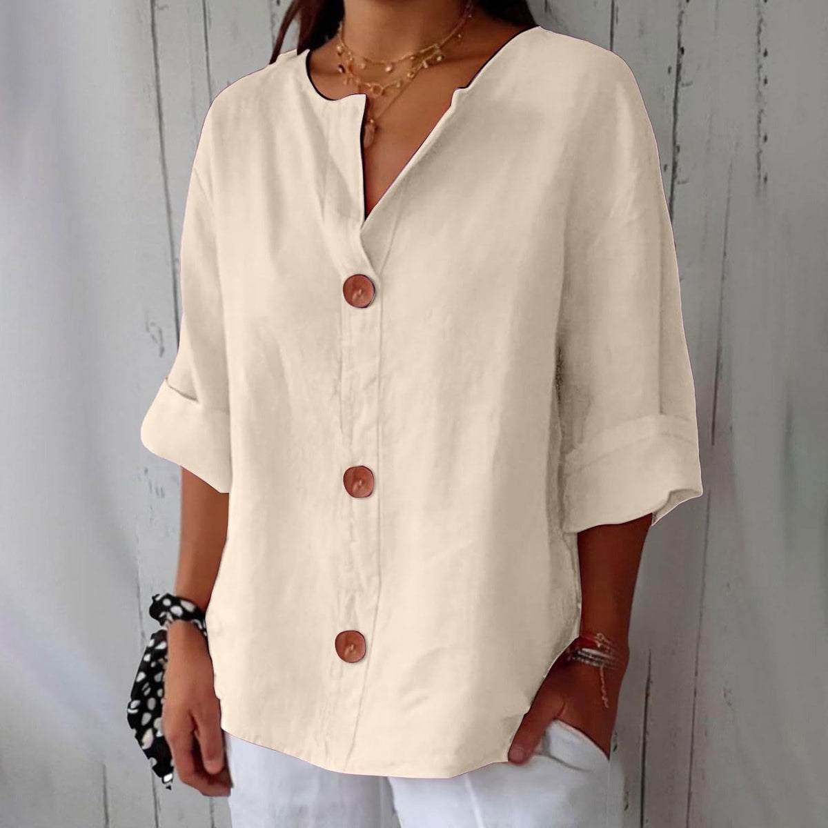 Back view of blouse with dropped hem