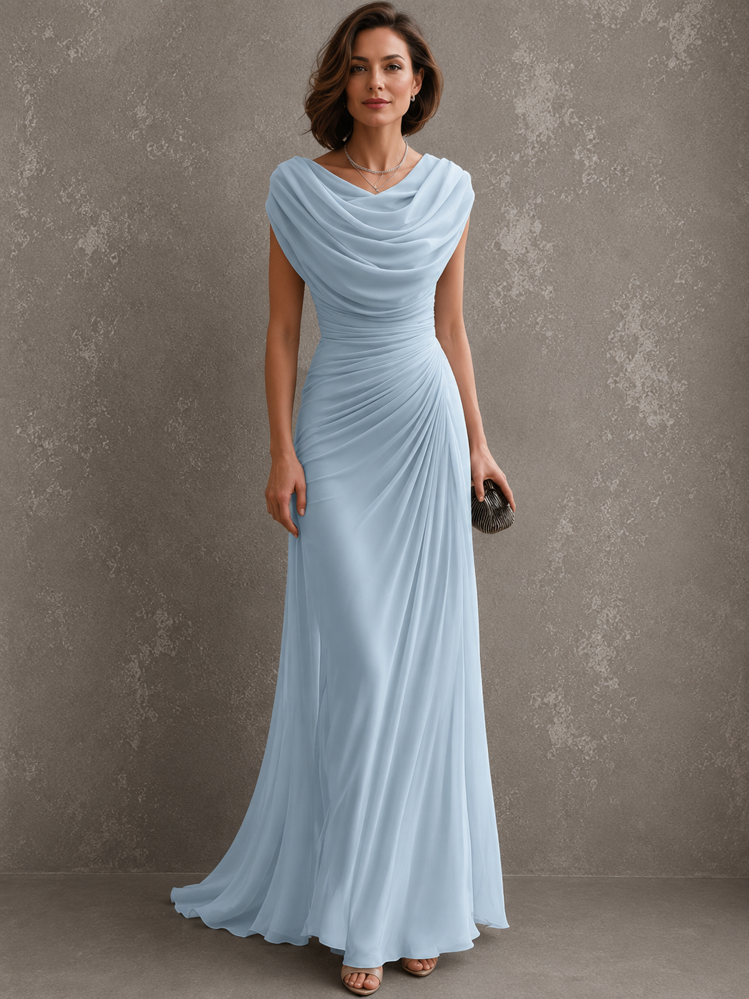 Women's Sleeveless Ruched Maxi Dress – Draped Bodice, Floor-Length Skirt