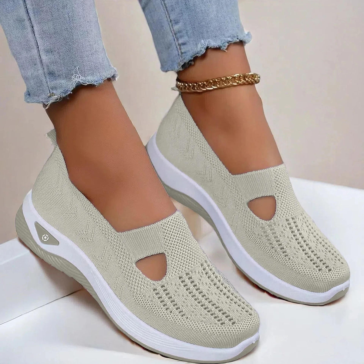 Women's Slip-On Knit Shoes pair angled view