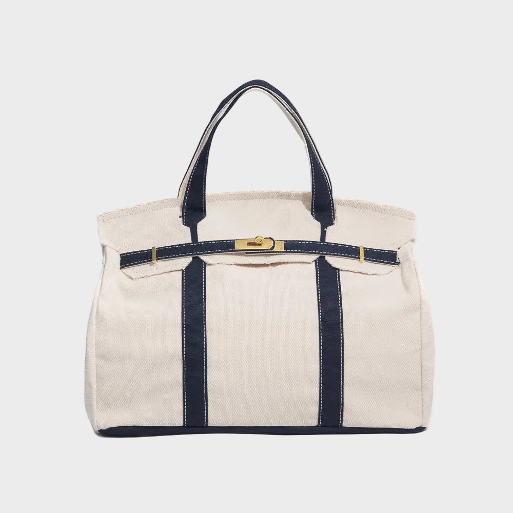 Women's Tote Bag – Double Handle, Front Strap, Vertical Panels