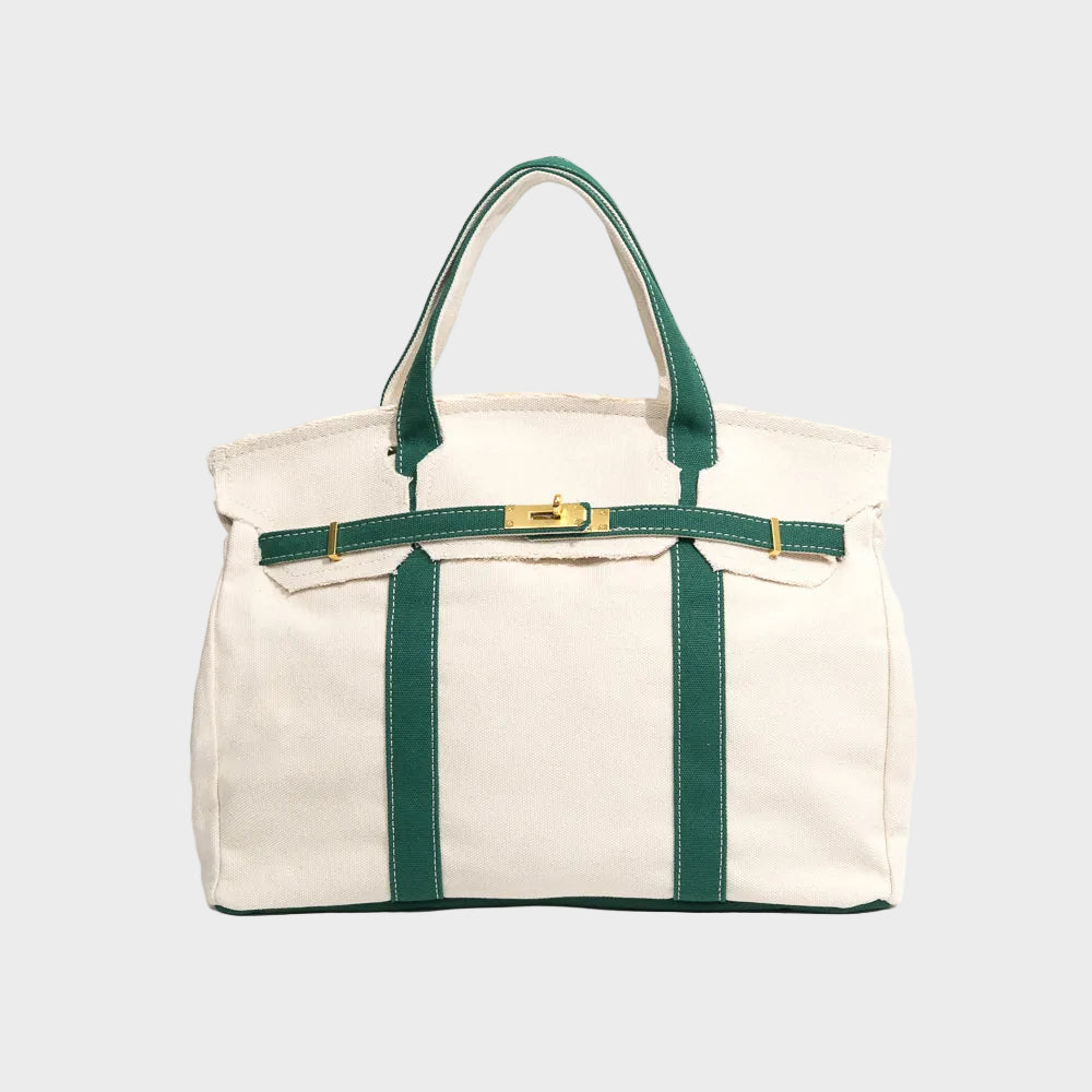 Women's Tote Bag – Double Handle, Front Strap, Vertical Panels