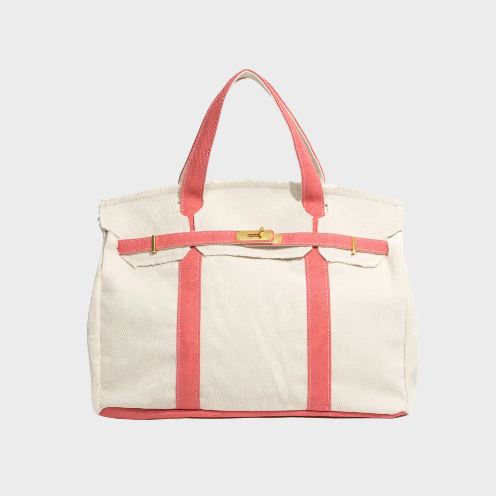 Women's Tote Bag – Double Handle, Front Strap, Vertical Panels