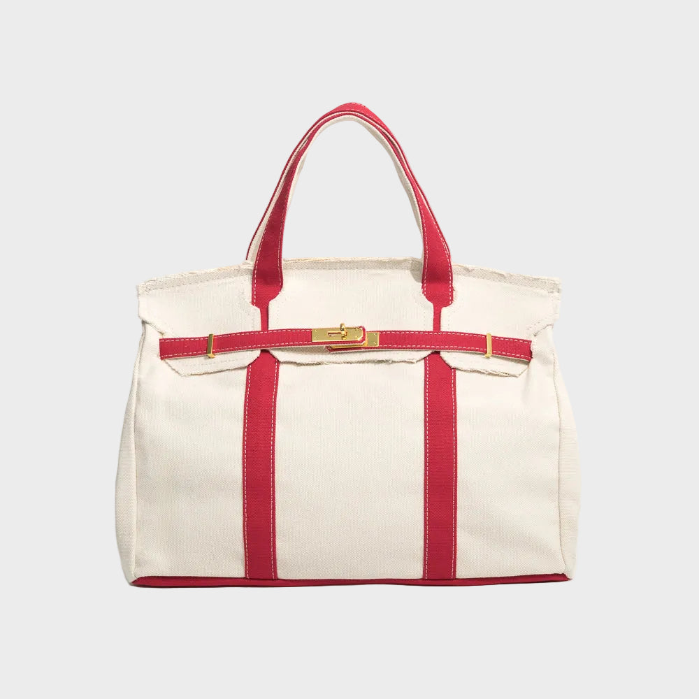 Women's Tote Bag – Double Handle, Front Strap, Vertical Panels