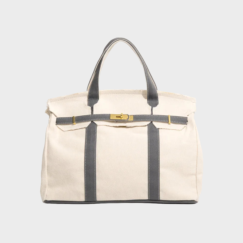 Women's Tote Bag – Double Handle, Front Strap, Vertical Panels