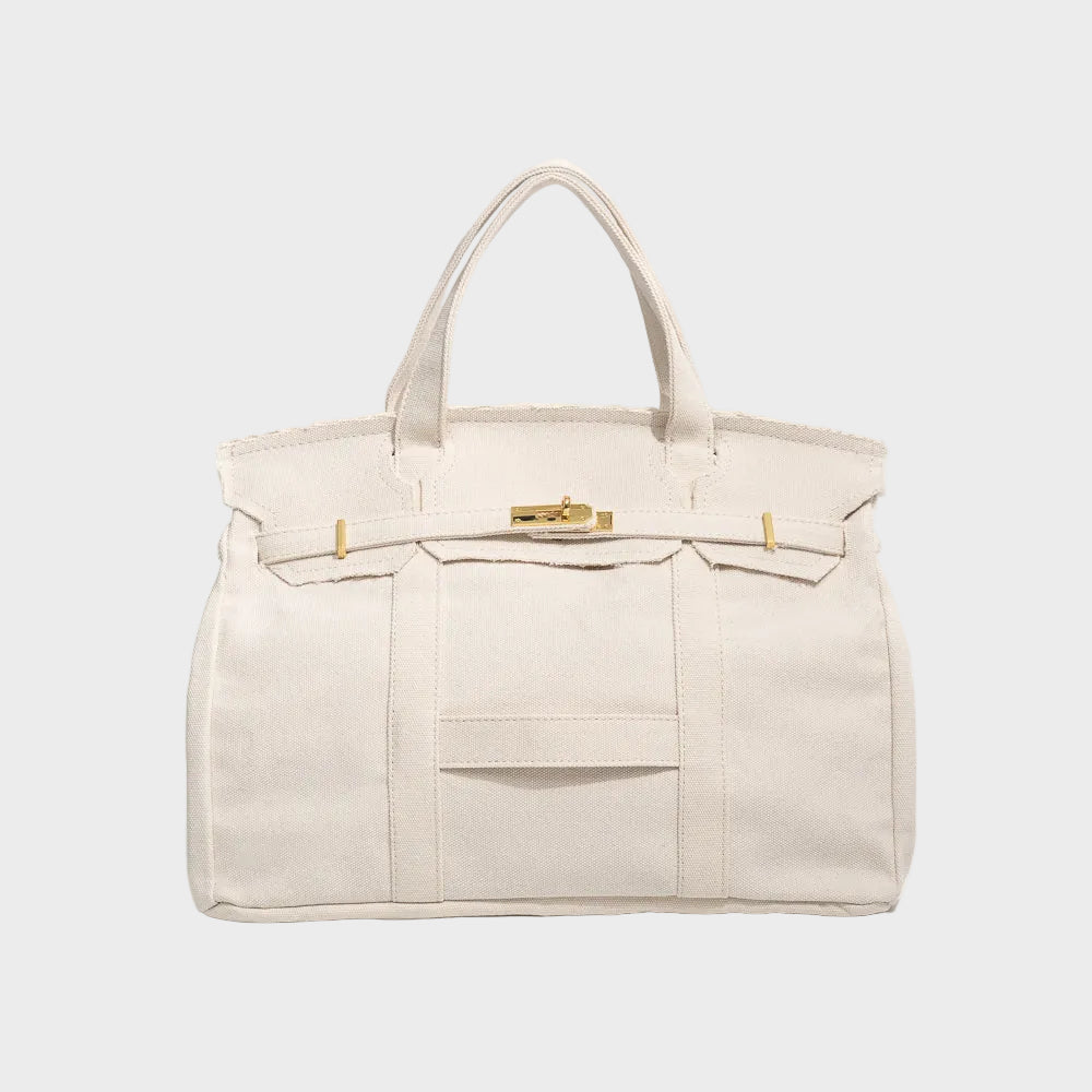 Women's Tote Bag – Double Handle, Front Strap, Vertical Panels