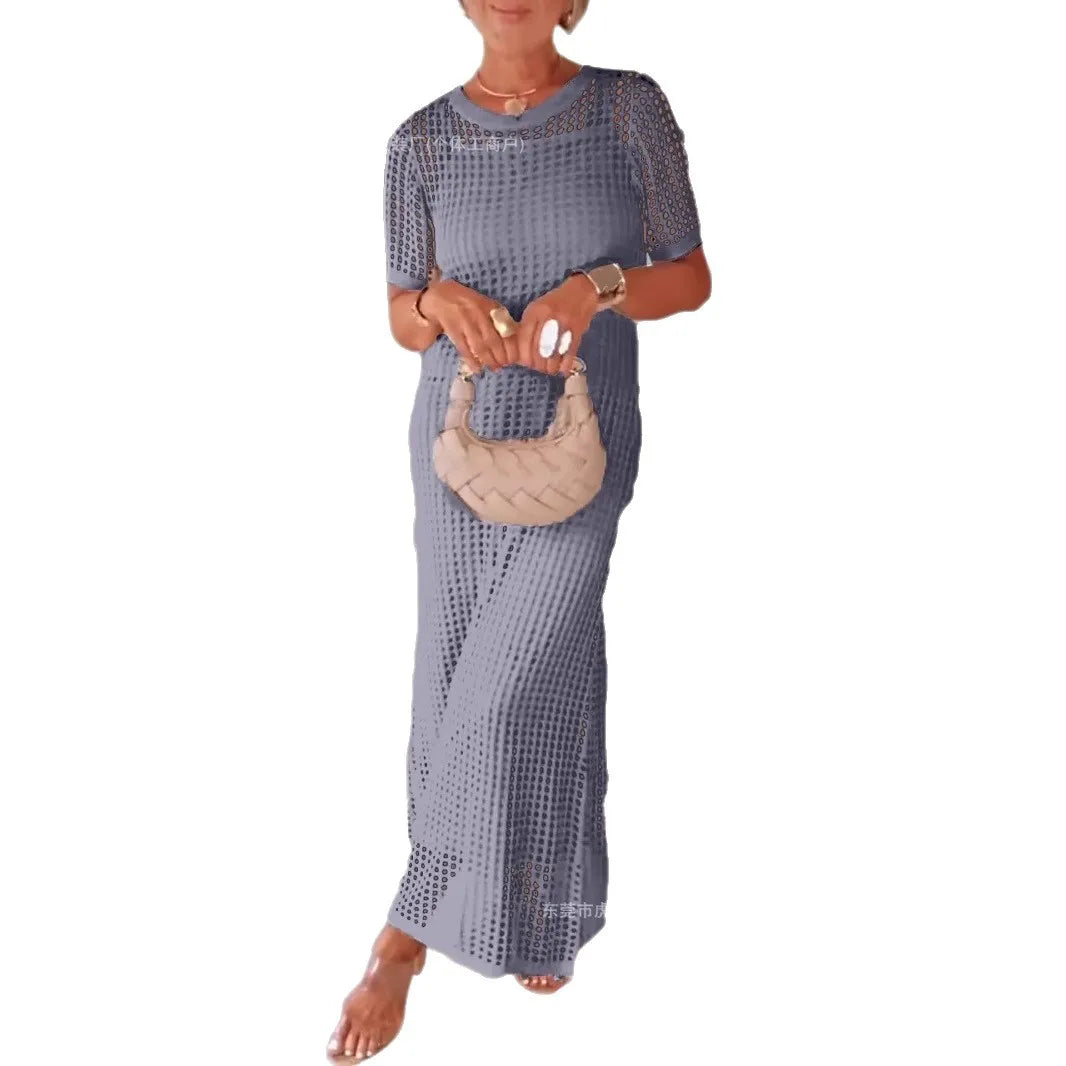 Women's V-Neck Lace Maxi Dress – Deep V, Long Sleeves