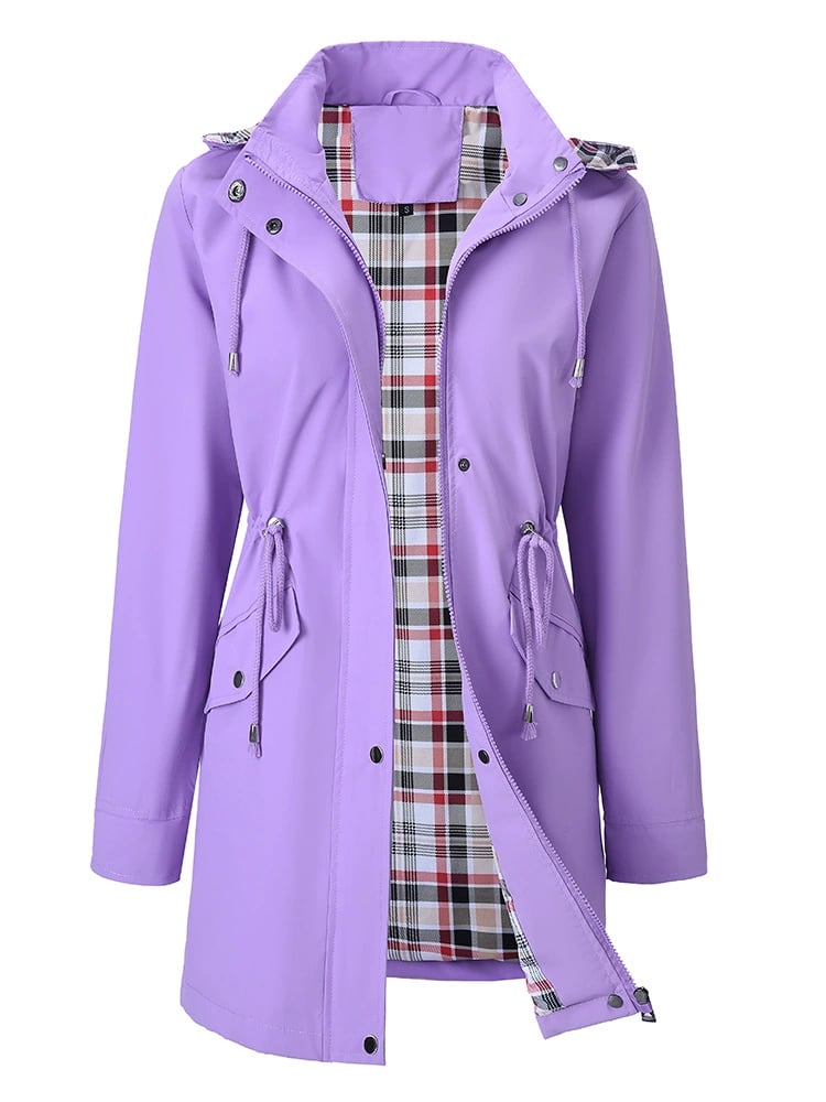 Women's Waterproof Hooded Rain Jacket – Detachable Hood, Drawcord Waist