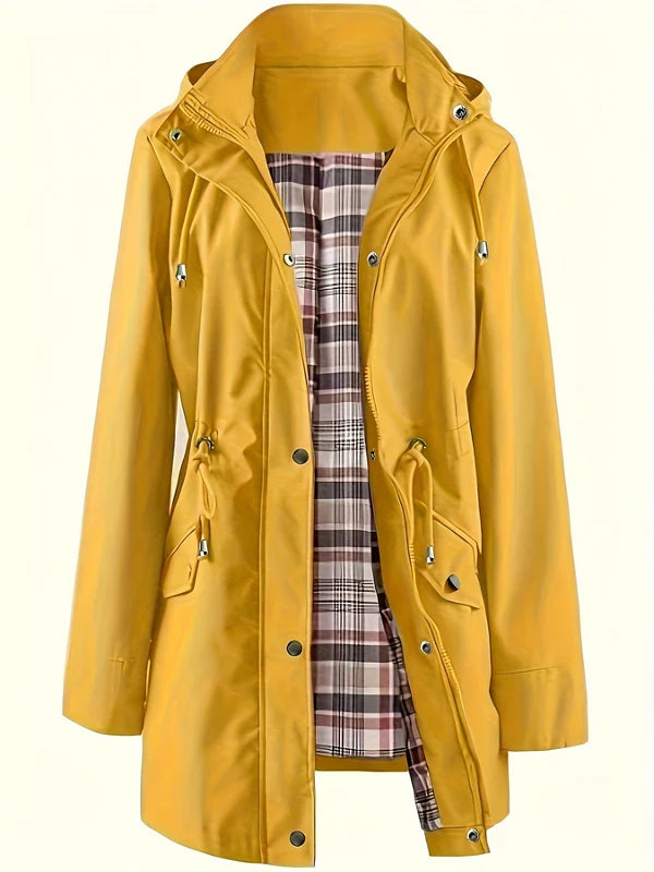 Women's Waterproof Hooded Rain Jacket – Detachable Hood, Drawcord Waist