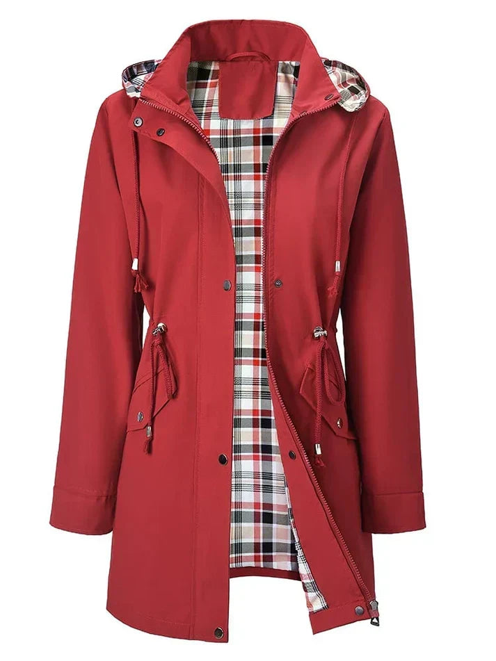 Women's Waterproof Hooded Rain Jacket – Removable Hood, Drawstring Waist pocket detail