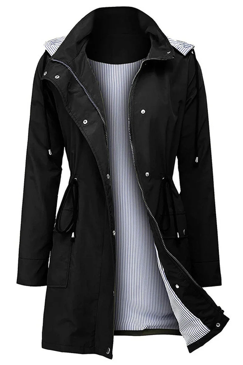 Women's Weatherproof Rain Jacket – Drawstring Hood, Flap Pockets